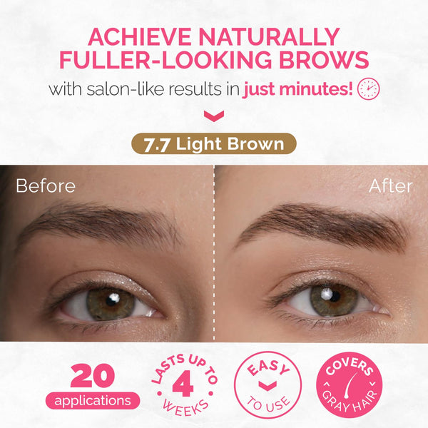 RB RENATA BEAUTY Brow Tint Kit – Eyebrow Tint Set – Dye Kit with Color Tint, Cream Developer and Styling Brush – Long-Lasting Effect Up to 4 Weeks – 30 Applications [Light Brown]