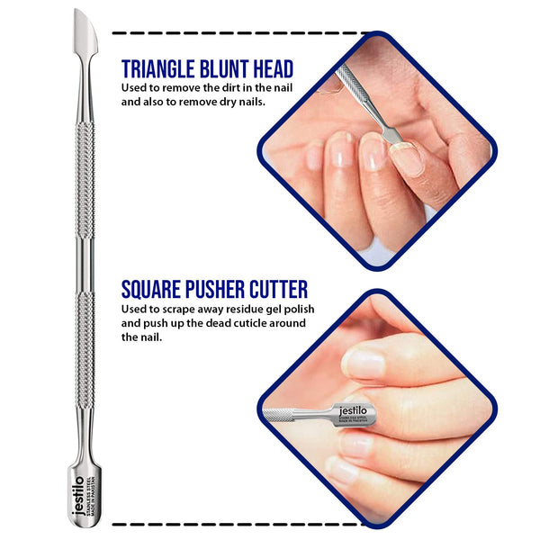 Jestilo Cuticle Remover Tool Set with Cuticle Cutter and Cuticle Pusher - Stainless Steel Professional Cuticle Nipper and Pusher Nail Care Tools for Salon and Level Mani-Pedi at Home (Silver)