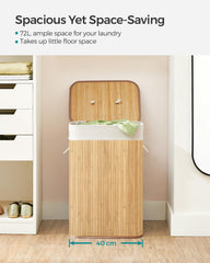 SONGMICS Laundry Basket with Lid 72L Bamboo Foldable Laundry Basket with Removable Washable Bag Handles for Laundry Room Bedroom LCB10Y