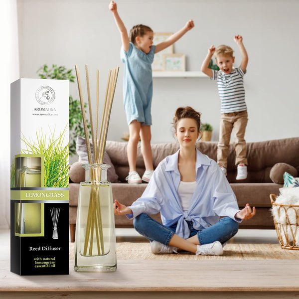 Reed Diffuser Lemongrass 100ml - Natural Lemongrass Essential Oil - Room Fragrance - Home Fragrance - Air Freshener - Scented Diffuser - Gift - Aromatherapy - Spa - Home - Office - Boutique