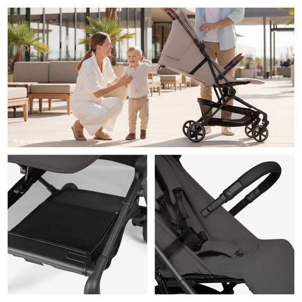 Hauck Lite N Care, Dark Anthracite - Cabin Approved, Ultra Light Carbon Fibre Pushchair (5.5 kg), Compact City & Travel Stroller with Carry Strap, One-Hand Fold, Fully Reclining from Birth to 22 kg