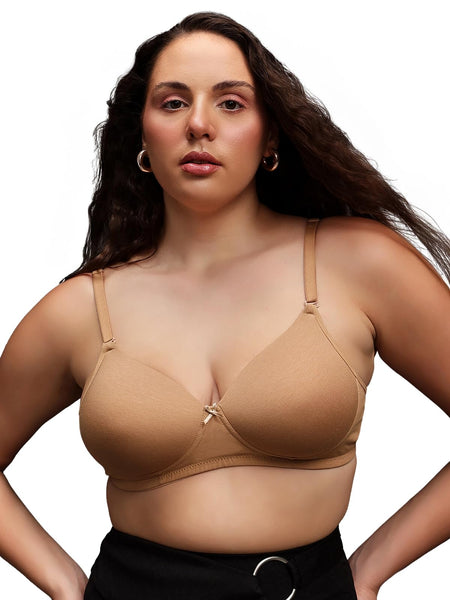 Clovia Ladies Cotton Padded Non-Wired T-Shirt Bra Beige, beige, 34C