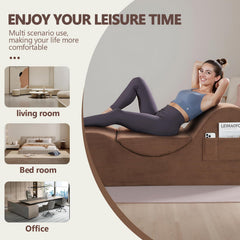 Yoga Chair Lounge for Adult, Ergonomic Chaise Lounge Chair with Side Pocket, Headrest, Waist Pad, Perfect for Stretching, Massage, and Relaxation, Used in Living Room, Bedroom（Brown）
