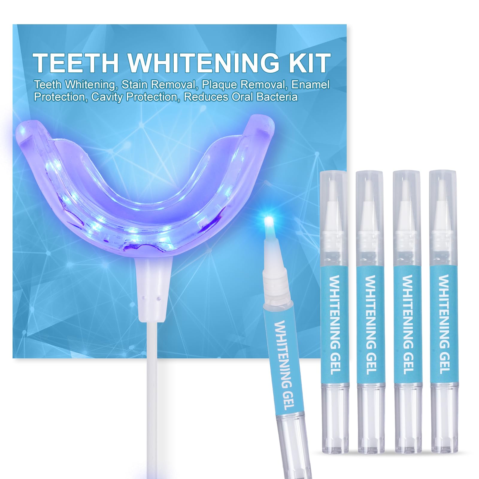 Riatanxi LED Teeth Whitening Kit: Blue Light Teeth Whitener with Bleaching Gel - Effectively Removes Stains from Coffee, Tea & Smoking - Safe, Fast, and Gentle for Sensitive Teeth