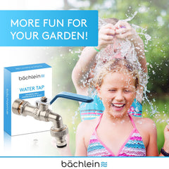 Bächlein Universal Water Tap for the Garden [Blue] incl. 2 Hose Connections - Noble Ball Valve with 1/2 and 3/4 Inch Connection, Outlet Tap Outside