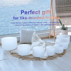 CVNC 432HZ 6-12 Inch Set of 7 PCS Frosted Quartz Crystal Singing Bowls (15cm-30cm) with 2 PCS Travel Carry Case Bag for Sound Healing and Therapy Meditation