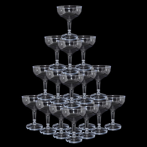 KYAPCK 50 Pcs Plastic Champagne Coupe Glasses for Parties, 5 oz Disposable Champagne Glasses Unbreakable Acrylic Martini Glasses (Clear)