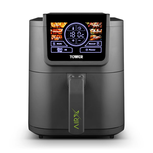 Tower 8L AIRX Digital Single Basket Air Fryer with A.I. & Vortx Technology, 6 Cooking Pre-sets, Space Saving Design, 60 Minute Timer, 1500W, Grey, T17158