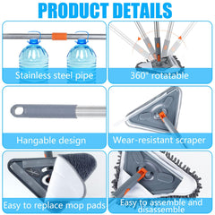 Jetcloud Triangle Cleaning Mop Adjustable Extendable Wall Cleaning Mop Retractable Microfiber Dry and Wet Glass Dust Cleaner with 6 Mop Head for Home Floor Window Wall