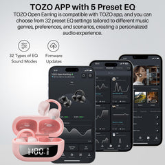 TOZO OpenEarRing Open Ear Headphones, Clip On Earphones, Lightweight Comfort, Wireless Open Ear Earbuds with Smart Digital Display, 40H Playtime, IPX5 Waterproof, Bluetooth 5.4, Custom EQ (Pink)