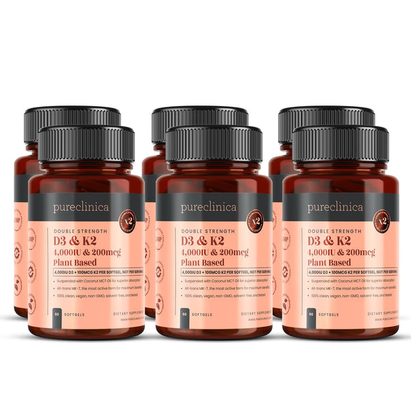 Double Strength Vitamin D3 + K2 (MK-7) – 4,000 IU D3 + 100mcg K2 x 540 Vegan Softgels (6 Bottles of 90) – Plant-Based Lichen D3 & Natto MK-7 – Enhanced Absorption with MCT Oil - 18 Months Supply