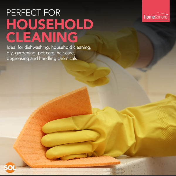 SOL 4 Pairs Household Rubber Gloves Medium | Yellow Medium Gloves | Washing Up Gloves Medium | Non Slip Cleaning Gloves | Bathroom and Kitchen Gloves | Dishwashing Gloves | Heavy Duty Rubber Gloves