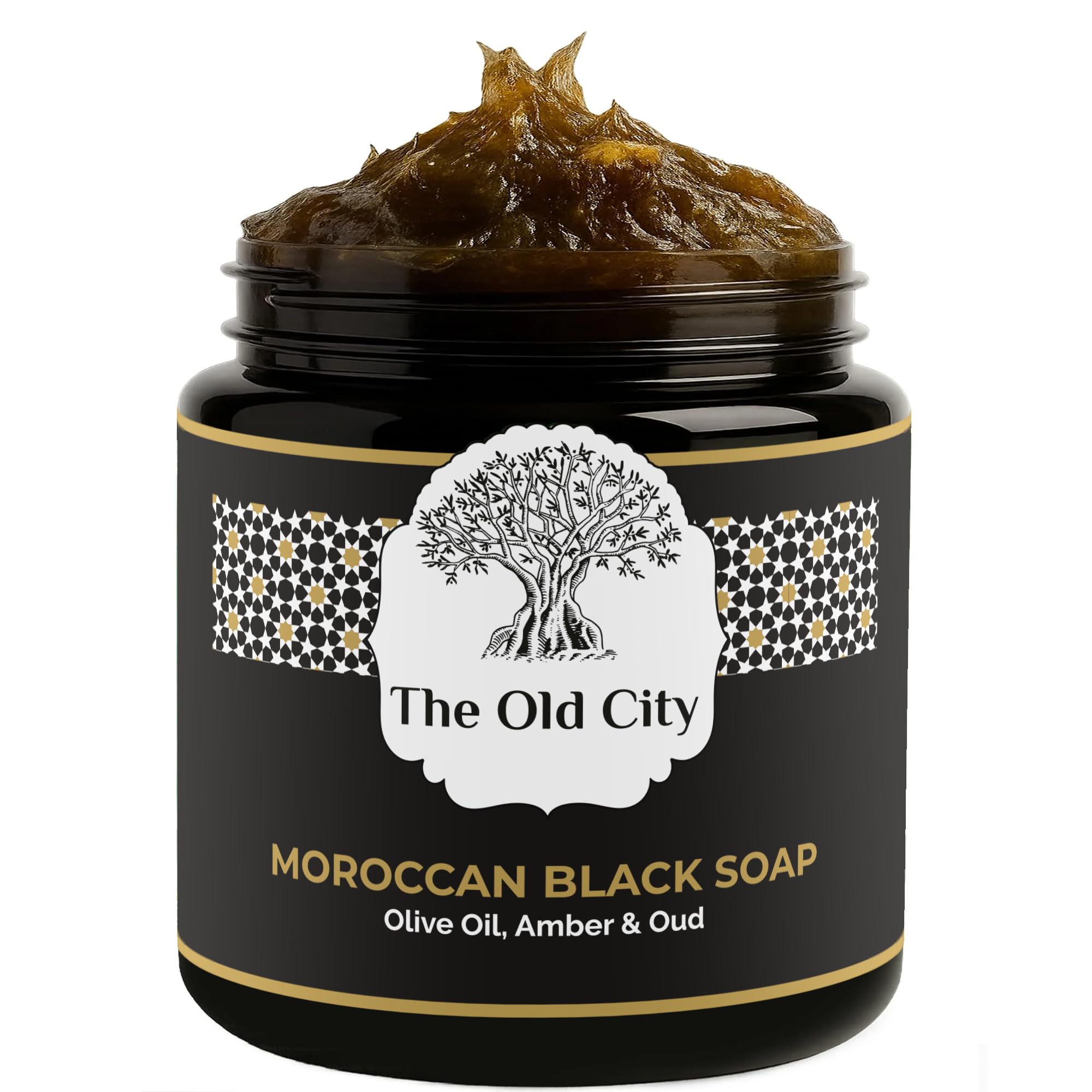 Moroccan Black Beldi Soap – Olive Oil, Oud & Amber – Traditional Hammam Cleanser – Detoxifying & Moisturising – Vegan, Natural, Whole Body Use (250 ml, Oud & Amber)