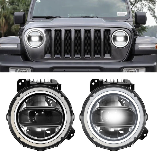 LitMiRaCle LED Headlights For 2018-2024 Jeep Wrangler JL/Gladiator JT Accessories, Anti Flicker DOT Approved High Low Sealed Beam with Yellow Turn Signal Light, 2PCS