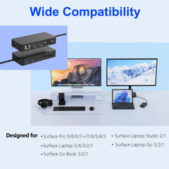 New Microsoft Surface Dock Triple Displays Dual HDMI+VGA with Power Adapter,12 in 1 Surface Docking Station for Microsoft Surface Pro 12/11/10/9/8/X/7/6/5/4/3,Surface Laptop 7/6/5/4/3/2/1,Book Go