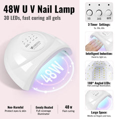 VANREESA Gel Nail Polish Set, 77 PCS Gel Nail Kit with U V Lamp 55 Colours White Nude Pink Gels Polish Set with Base and Top Coat Manicure Tools Nail Salon Sets DIY at home Gifts for Women