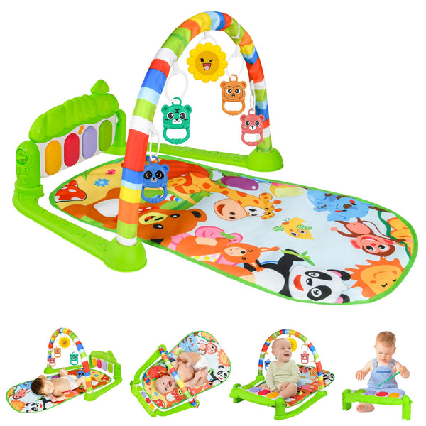 AOMIG Baby Play Mat, Baby Piano Gym with Music and Lights, Play Mat with Detachable Activity Toys, Early Development Activity Baby Play Mat Toy Gift for Babies