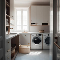 La Jolíe Muse Large Storage Basket - Cotton Rope Laundry Basket with Handle for Diaper Blanket Toy Towel Woven Laundry Basket Home Decor, White & Desert-S