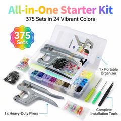 LIHAO Snap Pliers + 375 Set T5 Plastic Buttons Fastener + 12pcs Sewing Clips