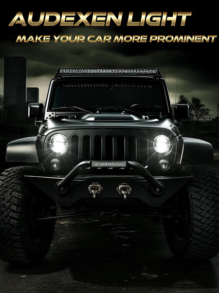 AUDEXEN New Brighter 7 Inch Led Headlights DOT Approved Round Headlight with DRL Low Beam & High Beam Compatible with Jeep Wrangler JK JKU LJ CJ TJ 1997-2018 LED Head lamps - Chrome