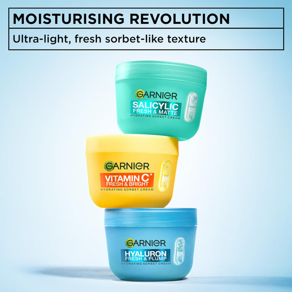 Garnier Vitamin C* Fresh & Bright Hydrating Sorbet Cream, 4% Vitamin C* & Niacinamide, Ultra Fresh & Light, For Dull, Uneven Skin, Cruelty Free International & Vegan - 85ml