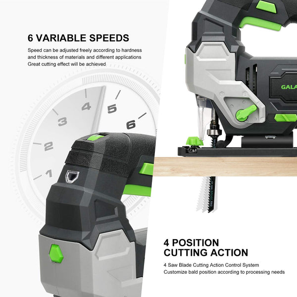 GALAX PRO Jigsaw, 800W 3000 SPM Jig Saw Tool, Max ±45° Bevel Cutting Angle, 6 Adjustable Speeds, 4-Position Orbital Action,Laser Guide, Max Cutting Capacity: 100mm Wood, 10mm Metal