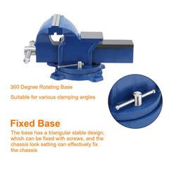 Holdfiturn 6 Inch Table Vice Heavy Duty Bench Vice with 360 Degrees Swiveling Base Cast Iron Workshop Vise for Workshop Factory, Blue