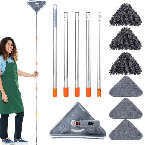 Jetcloud Triangle Cleaning Mop Adjustable Extendable Wall Cleaning Mop Retractable Microfiber Dry and Wet Glass Dust Cleaner with 6 Mop Head for Home Floor Window Wall