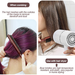 Sularpek Slick Back Hair Brush, Boar Bristle Hair Brush, Detangler Hairbrush, Suitable for Long Thick Curly Wavy Dry or Damaged Hair Reducing Hair Breakage