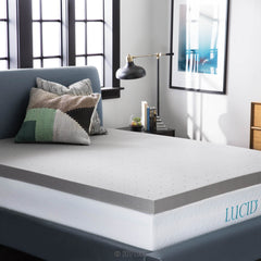 LUCID 3 Inch Bamboo Charcoal Memory Foam Mattress Topper - Queen