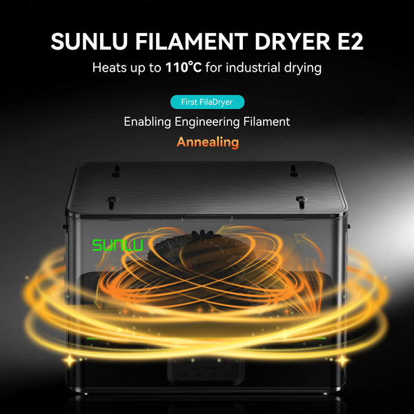 SUNLU Official 3D Printer Filament Dryer E2, 110℃ Max Temperature, 500W PTC Heater, Dry and Anneal 2-in-1, Dual-Chamber, Designed for Engineering Filaments, PC PA-CF FR-ABS Filament Dryer Box (Black)