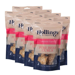 Hollings Beef Curls Dog Treats, All Natural Grain Free & Easily Digestible Air Dried Treats for Adult Dogs, Made From 100% Beef Trachea, 100g - Pack of 8