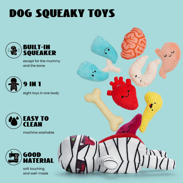Nocciola 9 in 1 Halloween Zombie Mummy Dog Toys, Funny Plush Stuffed Squeaky Dog Chew Toys for Puppy, Small and Medium Size, Plush Stuffed Puzzle Toys for Dog Training Hide and Seek Dog Gifts