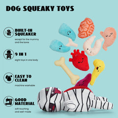 Nocciola 9 in 1 Halloween Zombie Mummy Dog Toys, Funny Plush Stuffed Squeaky Dog Chew Toys for Puppy, Small and Medium Size, Plush Stuffed Puzzle Toys for Dog Training Hide and Seek Dog Gifts
