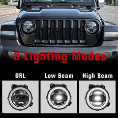 LitMiRaCle LED Headlights For 2018-2024 Jeep Wrangler JL/Gladiator JT Accessories, Anti Flicker DOT Approved High Low Sealed Beam with Yellow Turn Signal Light, 2PCS