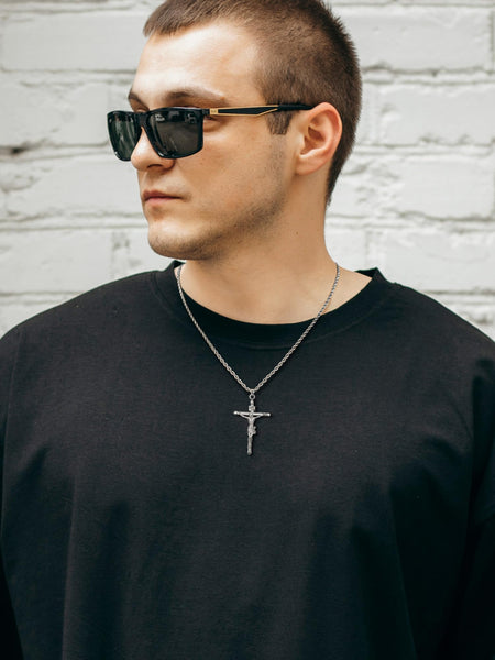 NORBU 925 Sterling Silver Crucifix Necklace for Men/Women, Religious Jewelry Gift for Baptism/Confirmation, Hypoallergenic Jesus Cross Pendant with Secure Lobster Clasp, Rope Chain, 20 inch