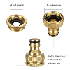 iBamso Garden Hose Connector, Solid Brass Garden Tap Connector, 1/2 Inch and 3/4 Inch 2-in-1 Faucet Connector, 1/2 Inch Quick Connect Garden Hose Fittings, Thread Easy Connect Faucet Adapter (4 Pack)