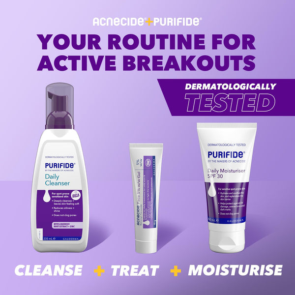 Purifide by Acnecide Daily Cleanser Acne Face Wash for Spot Prone Skin & Blemish Control, For Women and Men, 235ml