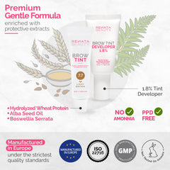 RB RENATA BEAUTY Brow Tint Kit – Eyebrow Tint Set – Dye Kit with Color Tint, Cream Developer and Styling Brush – Long-Lasting Effect Up to 4 Weeks – 30 Applications [Light Brown]