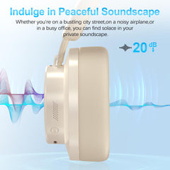 Noise Cancelling Headphones Wireless Bluetooth, Over Ear Headphones Bluetooth with Microphone, Cancelling Wireless Headphone Over Ear, 65h Playtime, Clear Calls, Comfort Fit For Travel (Beige)