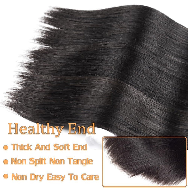Straight Brazilian Virgin Human Hair Weave 3 Bundles Silky Straight 12A Grade Unprocessed Human Hair Extensions For Black Women Natural Black 100g/pc (Straight Hair Bundles, 10 12 14 Inch)