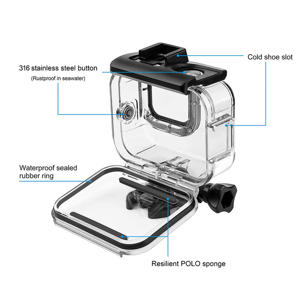 SOONSUN Waterproof Case for GoPro Hero 13/12/11/10/9 Black, 196FT/60M Underwater Protective Diving Housing With Bracket Screw Accessories