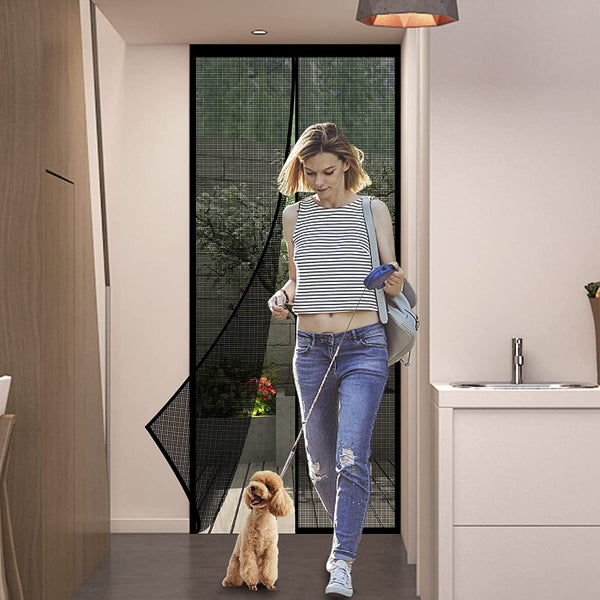 Panngu Fly Screen Door, 100x220 cm, Black, Magnetic, Reinforced Insect Protection for Balcony Door, Easy Installation, No Drilling