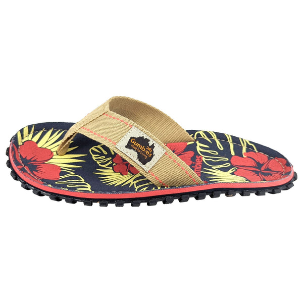 Gumbies Islander Flip-Flops | Unisex Classic Canvas Flip-Flops with Recycled Rubber Outsole & Cotton Footbed | Contoured, Lightweight & Everyday Comfortable | Denim Hibiscus | EU 39