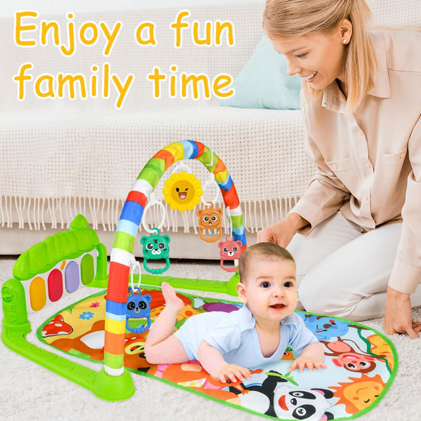 AOMIG Baby Play Mat, Baby Piano Gym with Music and Lights, Play Mat with Detachable Activity Toys, Early Development Activity Baby Play Mat Toy Gift for Babies