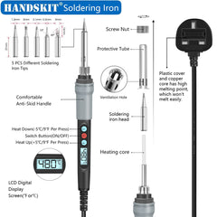 Soldering Iron Kit, 90W Adjustable Temperature Soldering-Iron Gun Kit Welding Tool with 5 Soldering Tips, Desoldering Pump, Tin Wire Tube, Soldering Iron Stand, Tweezers