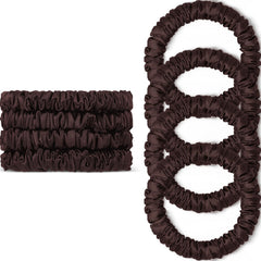 Scrunchies Hair Ties Silk Satin Scrunchy, WantGor Women 4PC Pure Mulberry Silk Skinny Elastic Scrunchies Hair Bands Bracelets Ponytail Holders Hair Accessories (Brown*4)