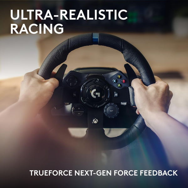 Logitech G923 Trueforce Gaming Racing Steering Wheel with Pedals, Power Feedback up to 1000 Hz, Responsive Pedal, Dual Clutch System, for Xbox Series X|S, Xbox One/PC, UK Plug - Black