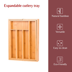 Innoteck Natural Bamboo Expandable Cutlery Tray – Adjustable Kitchen Drawer Divider for Silverware and Kitchenware with 5 to 7 Compartments