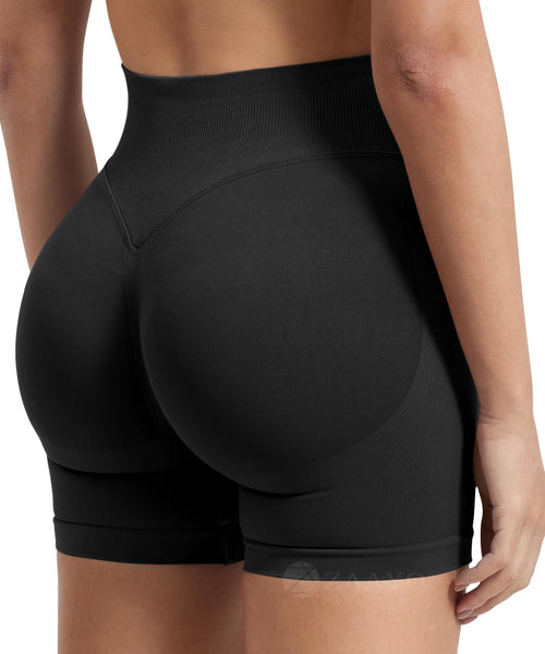 ZAAYO Damen Sport Shorts Hidden Scrunch Workout Auswirkungen Short 4.5 "Scrunch Butt Lifting Gym Short Nahtlose Booty Biker Shorts Schwarz L